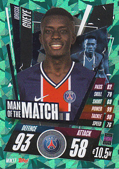 Idrissa Gueye Paris Saint-Germain 2020/21 Topps Match Attax CL Man of the Match #MM17